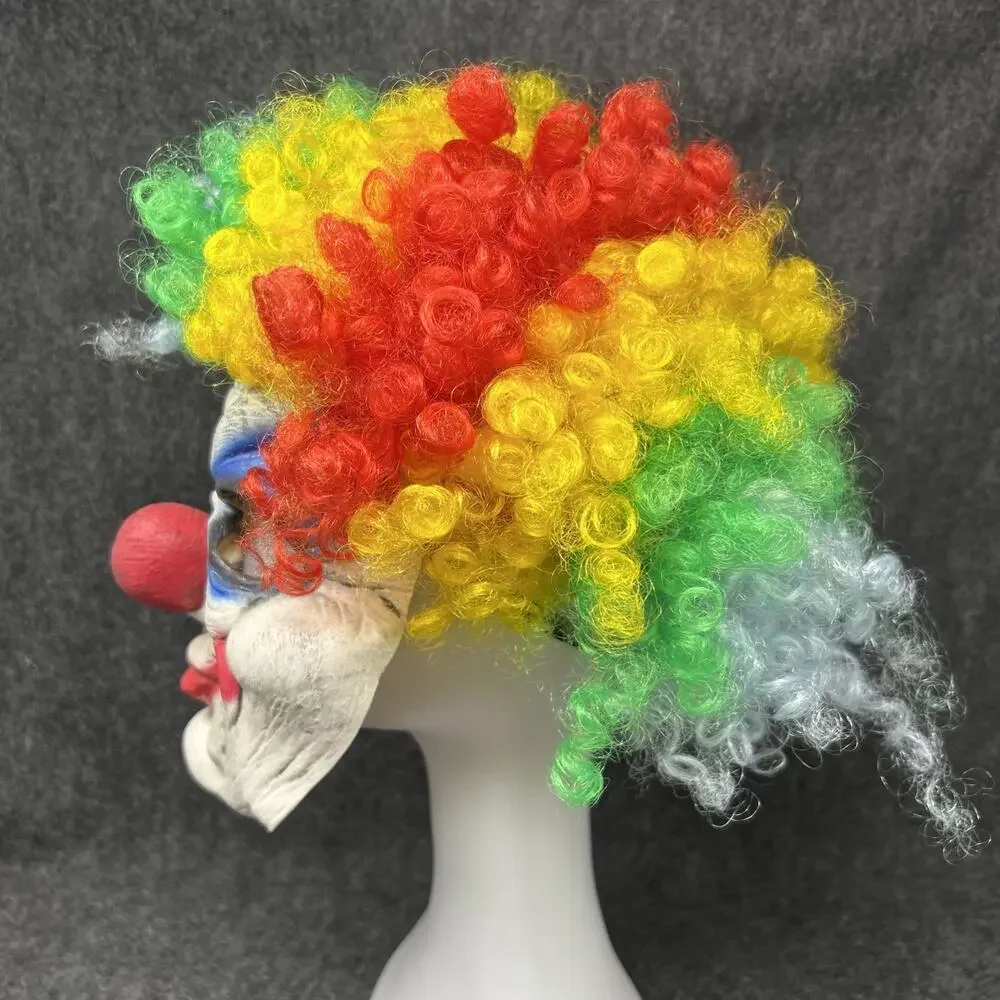Creepy Horror Clown Mask Rainbow Wig Halloween Costume Accessories 2pc Bundle